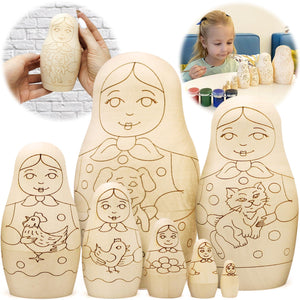 Blank Russian Nesting Dolls to Paint Set 7 pcs Wooden Crafts to Paint Your Own