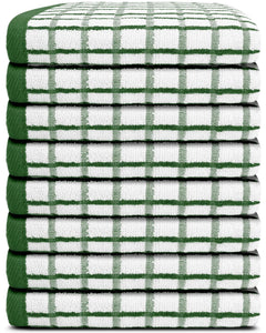 Premium Dish Towels for Kitchen with Hanging Loop [8 Pack] Heavy Duty Absorbent 100% Cotton 410 GSM Terry Kitchen Towels 16x26 (Green)