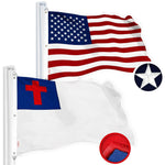Load image into Gallery viewer, G128 Combo Pack: American USA Flag 6x10 Ft &amp; Christian Flag 6x10 Ft, Both Embroidered SPUN Polyester, Indoor/Outdoor, Brass Grommets