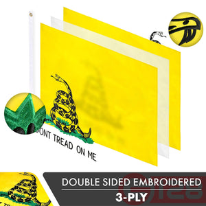 Gadsden Don't Tread On Me Flag 3x5 Ft  Double Sided Embroidered 210D Polyester