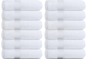 Soft Washcloth Face Body Towel Set 12x12 in Plush Absorbent Cotton 12 Pack White