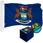 Load image into Gallery viewer, G128 5 Pack: Michigan MI State Flag  3x5 Ft  ToughWeave Series Embroidered 300D Polyester  Embroidered Design, Indoor/Outdoor, Brass Grommets