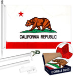 Load image into Gallery viewer, G128  6 Feet Tangle Free Spinning Flagpole (Silver) California Double Sided Brass Grommets Embroidered 3x5 ft (Flag Included) Aluminum Flag Pole