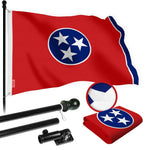 Load image into Gallery viewer, G128 Combo Pack: 5 Ft Tangle Free Spinning Flagpole (Black) &amp; Tennessee Flag 2.5x4 Ft Embroidered 220GSM Spun Polyester, Brass Grommets (Flag Included) Aluminum Flag Pole