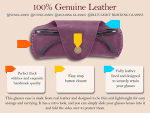 Soft Leather Glasses Case Slim Eyeglass Sleeve Sunglass Pouch Maroon Brown Color