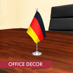 Load image into Gallery viewer, G128 Germany German Deluxe Desk Flag Set  8.5x5.5 In  Printed 300D Polyester, with Silver Dome and Base, 15 Metal Pole, Decorations For Office, Home and Festival Events Celebration