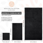 Load image into Gallery viewer, 12 Pcs Bath Towel Set for Bathroom Wealuxe Collection Black 100% Cotton Soft
