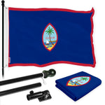 Load image into Gallery viewer, G128 Combo Pack: 6 Ft Tangle Free Spinning Flagpole (Black) &amp; Guam Flag 3x5 Ft Printed 150D Polyester, Brass Grommets (Flag Included) Aluminum Flag Pole