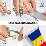 Load image into Gallery viewer, G128 Combo Pack: 6 Ft Tangle Free Spinning Flagpole (Silver) &amp; Romania Flag 3x5 Ft Printed 150D Polyester, Brass Grommets (Flag Included) Aluminum Flag Pole