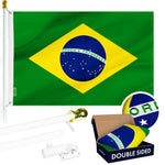 Load image into Gallery viewer, G128 Combo Pack: 6 Ft Tangle Free Aluminum Spinning Flagpole (White) &amp; Brazil Brazilian Flag 3x5 Ft, Double ToughWeave Series Double Sided Embroidered 210D Polyester  Pole with Flag Included