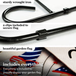Load image into Gallery viewer, G128 Combo Pack: Garden Flag Stand Black 36 in x 16 in &amp; Garden Flag Patriotic Decoration Welcome Three Gnomes Celebrating 4th of July 12x18 DoubleSided Burlap Fabric