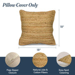 Load image into Gallery viewer, The Fine Living Co. Jute Throw Pillow Covers Braided Decorative Pillow Covers Farmhouse Accent Pillows for Couch Living Room Decor 18 x 18 inch Natural 1Pc

