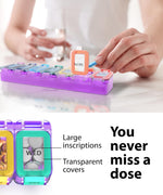 Load image into Gallery viewer, Weekly Pill Organizer 1 time a Day Pill Box 7 Day with Enhanced Waterproof Seal Large compartments Hold Big Vitamins &amp; Supplements Upgraded Locking lids for Home &amp; Travel use Durable Hard case
