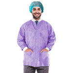 Load image into Gallery viewer, Disposable Lab Jackets 30” Long M Size Purple SMS Disposable Coats 10 Pack PPE