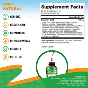 Oral Flea & Tick Prevention for Dogs and Cats Natural Flea Control and Medicine & Treatment for Small and Large Dogs Multivitamin Drops Supplements for Pets Made in USA