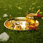 Load image into Gallery viewer, The Fine Living Co. Exquisite Gold Plated Pooja Thali Decorative Serving Plate Set of 1 for Hindu Rituals Ceremonies Puja Diwali Home Decor Festive Celebrations
