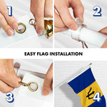 Load image into Gallery viewer, G128 Combo Pack: 6 Ft Tangle Free Aluminum Spinning Flagpole (White) &amp; Barbados Barbadian Flag 3x5 Ft, LiteWeave Pro Series Printed 150D Polyester  Pole with Flag Included