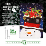 Load image into Gallery viewer, G128 Combo Pack: Garden Flag Stand Black 36 in x 16 in &amp; Garden Flag Winter Decoration Snowman with Festive Evergreen Top Hat 12x18 DoubleSided Blockout Fabric