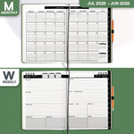 Load image into Gallery viewer, 2025 2026 HARDCOVER Leather Planner Weekly &amp; Monthly   8.5x11 Inches   Academic Planner Business Personal or Student   Pen Holder Thick Paper July 2025   June 2026 (Dark Green)

