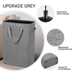 Slim Laundry Hamper With Handles Collapsible Laundry Basket Thin Dirty Clothes Basket Narrow Laundry Bag Foldable Dirty Cloth Hamper 45L (21 inchesDark Grey)