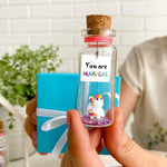 Load image into Gallery viewer, Tiny Magical Message in a Bottle Gift Idea Classy Inspirational Gifts for Him and Her Unique Presents for Women and Men (Rainbow Unicorn You Are Magical in Wooden Frame)
