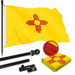 Load image into Gallery viewer, G128 Combo Pack: 5 Ft Tangle Free Spinning Flagpole (Black) &amp; New Mexico Flag 2x3 Ft Embroidered 220GSM Spun Polyester, Brass Grommets (Flag Included) Aluminum Flag Pole