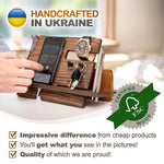 Load image into Gallery viewer, Wood Phone Docking Station Ash Key Hooks Wallet Stand Watch Organizer for Men
