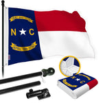 Load image into Gallery viewer, G128 Combo Pack: 6 Ft Tangle Free Spinning Flagpole (Black) &amp; North Carolina Flag 3x5 Ft Embroidered 220GSM Spun Polyester, Brass Grommets (Flag Included) Aluminum Flag Pole