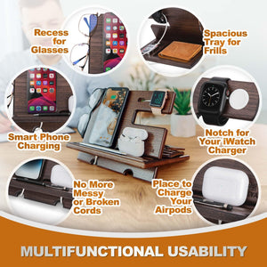 Wood Phone Docking Station Wallet Stand Watch Organizer Minimalist Style for Men