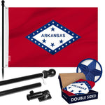 Load image into Gallery viewer, G128 Combo Pack: 6 Ft Tangle Free Aluminum Spinning Flagpole (Black) &amp; Arkansas AR State Flag 3x5 Ft, Double ToughWeave Series Double Sided Embroidered 210D Polyester  Pole with Flag Included