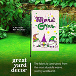 Load image into Gallery viewer, G128 Garden Flag Mardi Gras Three Gnomes 12x18 Burlap Fabric