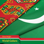Load image into Gallery viewer, G128 Turkmenistan Turkmenistani Flag  3x5 Ft  LiteWeave Pro Series Printed 150D Polyester  Country Flag, Indoor/Outdoor, Vibrant Colors, Brass Grommets, Thicker and More Durable Than 100D 75D Poly