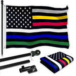 Load image into Gallery viewer, G128 Combo Pack: 6 Ft Tangle Free Spinning Flagpole (Black) &amp; Thin Line Civil Services Flag 3x5 Ft Printed 150D Polyester, Brass Grommets (Flag Included) Aluminum Flag Pole