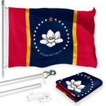 Load image into Gallery viewer, G128 Combo Pack: 6 Feet Tangle Free Spinning Flagpole (Silver) Mississippi MS State Flag 3x5 ft Printed 150D Brass Grommets (Flag Included) Aluminum Flag Pole