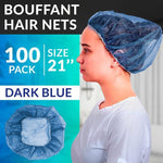 Load image into Gallery viewer, Disposable Hair Net for Men Women 21  Disposable Hair Net for Men Women 21 inch Pack of 100 Dark Blue Hair Covers for Nurses Polypropylene Bouffant Hair Nets with Stretch Band Disposable Hair Caps for Nurses and Chefs