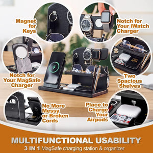 Wood Phone Docking Station Charger Xmas Gifts for Men or Dad for Husband