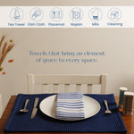 Load image into Gallery viewer, The Fine Living Co. Decorative Kitchen Towels Set of 3 Recycled Cotton Waffle Weave Dish Towels for Drying Dishes 28x18 inch Blue Absorbent Tea Towels Boho Stripe Design Eco Friendly
