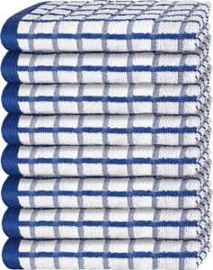 Premium Dish Towels for Kitchen with Hanging Loop 8 Pack Heavy Duty 16x26in Blue