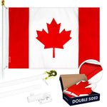 Load image into Gallery viewer, G128 Combo Pack: 5 Ft Tangle Free Aluminum Spinning Flagpole (White) &amp; Canada Canadian Flag 2.5x4 Ft, Double ToughWeave Series Double Sided Embroidered 210D Polyester  Pole with Flag Included