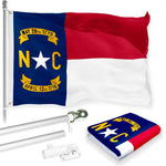 Load image into Gallery viewer, G128 Combo Pack: 6 Feet Tangle Free Spinning Flagpole (Silver) North Carolina State Flag 3x5 ft Printed 150D Brass Grommets (Flag Included) Aluminum Flag Pole