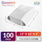 Load image into Gallery viewer, White Gusseted Poly Mailers 13 x 16 x 4 Inch Pack of 100 Poly Shipping Envelopes for Clothing 2.5 Mil. Plastic Shipping Bags Self Seal. Mailing Packages