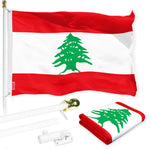 Load image into Gallery viewer, G128 Combo Pack: 6 Ft Tangle Free Spinning Flagpole (White) &amp; Lebanon Flag 3x5 Ft Printed 150D Polyester, Brass Grommets (Flag Included) Aluminum Flag Pole