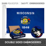 Load image into Gallery viewer, G128 Combo Pack: USA American Flag 3x5 Ft Embroidered Stars &amp; Wisconsin State Flag 3x5 Ft Embroidered Double Sided 2ply