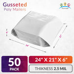 Load image into Gallery viewer, White Gusseted Poly Mailers 24 x 21 x 6 Inch Pack of 100 Poly Shipping Envelopes for Clothing 2.5 Mil. Plastic Shipping Bags Self Seal. Mailing Packages