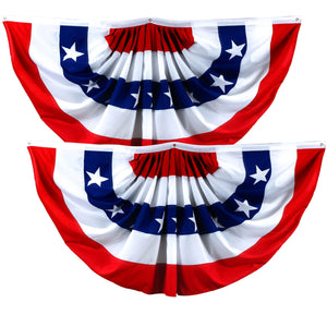 2 Pack USA Pleated Fan Flag 1.5x3 Ft American USA Bunting Decoration 150D Canvas