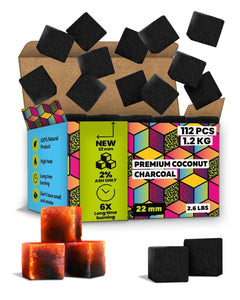 112 pcs Hookah Charcoal Hookah Coals for Hookah Coconut 22mm Cubes Pack 112 pcs