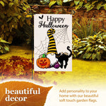 Load image into Gallery viewer, G128 Combo Pack: Garden Flag Stand Black 36 in x 16 in &amp; Garden Flag Happy Halloween Decoration Gnome with Pumpkin and Black Cat 12x18 DoubleSided Blockout Fabric