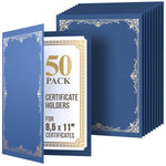 Load image into Gallery viewer, 50 Pack Premium Blue Certificate Holders 8.5 x 11 inch Heavyweight 300gsm Cardstock Diploma Holder &amp; Certificate Folder   Award Certificate Folders for Graduation with Gold Foil Diploma Cover