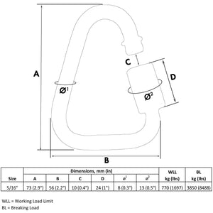 Set of 5 Carabiners for Ninja Slackline. Triangle Shaped Quick Links for Ninja Slackline. Large 5 16  (M8 80mm)