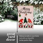 Load image into Gallery viewer, G128 Garden Flag Merry Christmas Three Festive Gnomes 12x18 Burlap Fabric